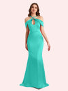 Sexy Off Shouder Spaghetti Straps Mermaid Soft Satin Long Matron of Honor Dress For Wedding