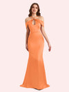 Sexy Off Shouder Spaghetti Straps Mermaid Soft Satin Long Matron of Honor Dress For Wedding