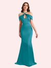 Sexy Off Shouder Spaghetti Straps Mermaid Soft Satin Long Matron of Honor Dress For Wedding