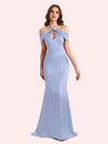 Sexy Off Shouder Spaghetti Straps Mermaid Soft Satin Long Matron of Honor Dress For Wedding