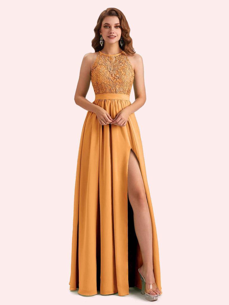 Elegant A-line Halter Side Slit Chiffon Long Mother of the Brides Dresses Online Elegant A-line Halter Side Slit Chiffon Long Mother of the Brides Dresses Online