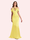 Sexy Off Shouder Spaghetti Straps Mermaid Soft Satin Long Matron of Honor Dress For Wedding