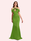 Sexy Off Shouder Spaghetti Straps Mermaid Soft Satin Long Matron of Honor Dress For Wedding