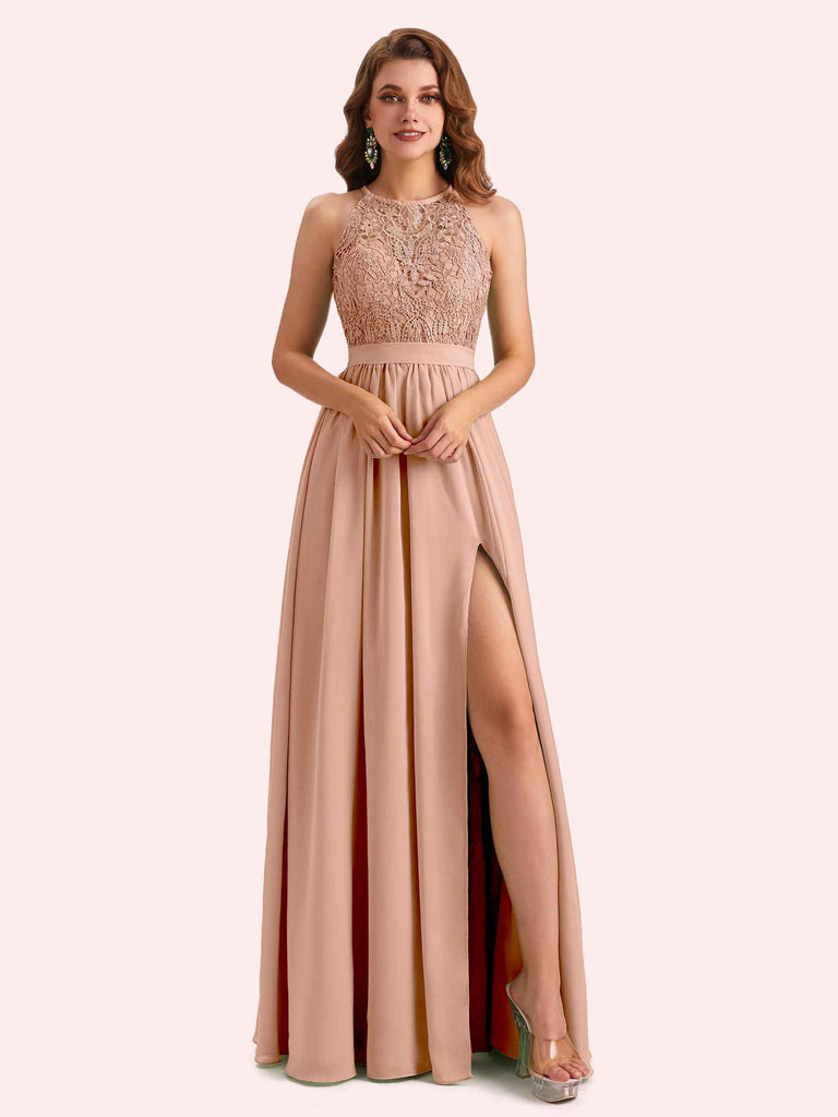 Elegant A-line Halter Side Slit Chiffon Long Mother of the Brides Dresses Online Elegant A-line Halter Side Slit Chiffon Long Mother of the Brides Dresses Online