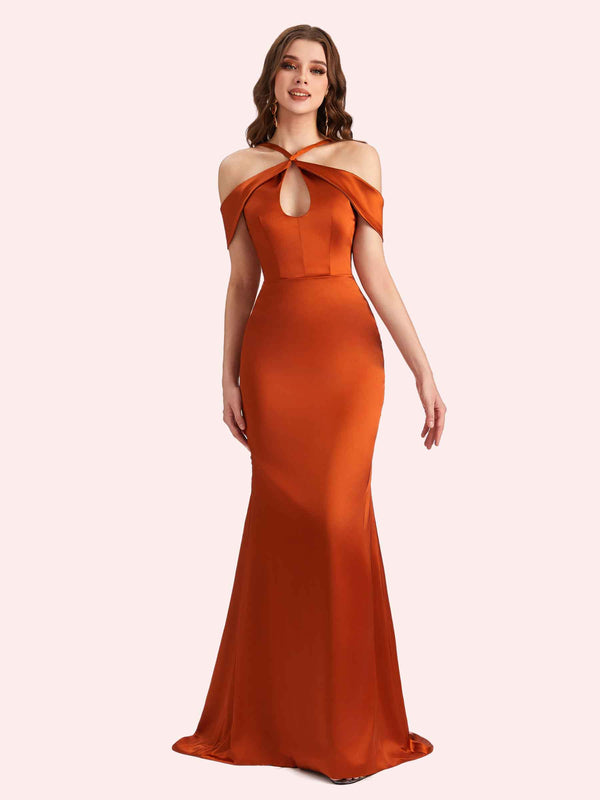 Sexy Off Shouder Spaghetti Straps Mermaid Soft Satin Long Matron of Honor Dress For Wedding