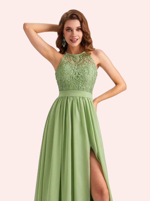 Elegant A-line Halter Side Slit Chiffon Long Mother of the Brides Dresses Online