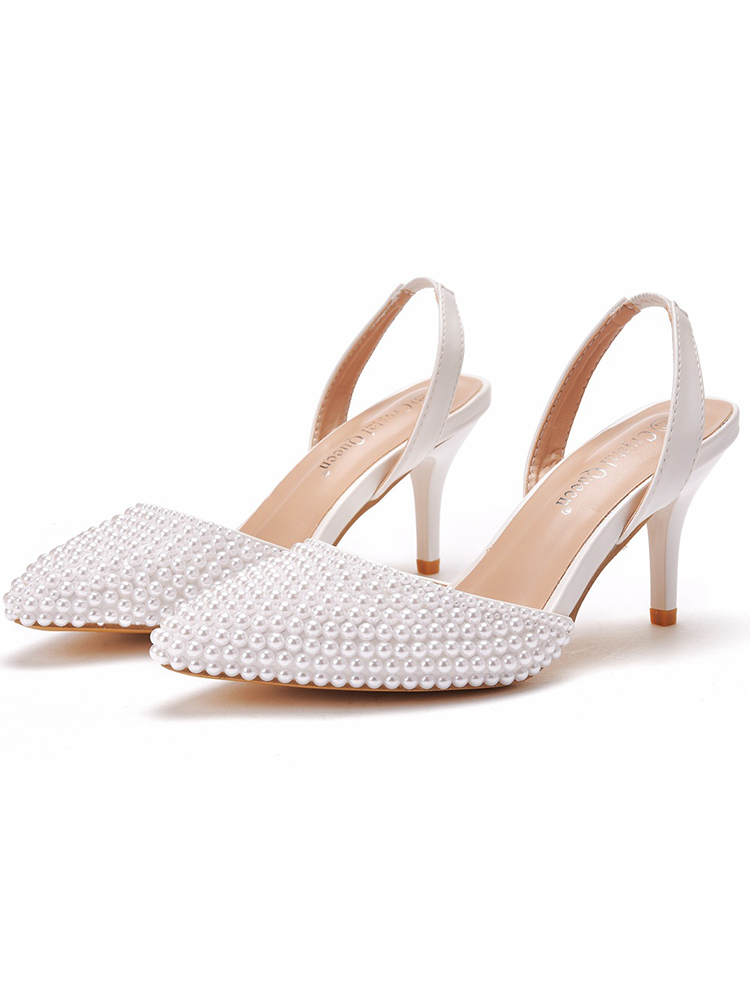 Pointed Toe Pearl Slingback High Heels For Women