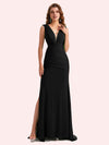 Sexy V-Neck Side Slit Stretch Jersey Long Mermaid Bridesmaid Dresses Online