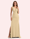 Sexy V-Neck Side Slit Stretch Jersey Long Mermaid Bridesmaid Dresses Online