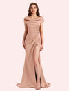 Sexy Mermaid Cap Sleeves Soft Satin Long Matron of Honor Dress For Wedding