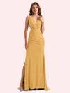 Sexy V-Neck Side Slit Stretch Jersey Long Mermaid Bridesmaid Dresses Online