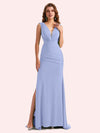 Sexy V-Neck Side Slit Stretch Jersey Long Mermaid Bridesmaid Dresses Online