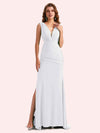 Sexy V-Neck Side Slit Stretch Jersey Long Mermaid Bridesmaid Dresses Online