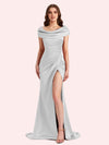 Sexy Mermaid Cap Sleeves Soft Satin Long Matron of Honor Dress For Wedding