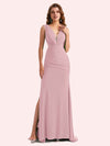 Sexy V-Neck Side Slit Stretch Jersey Long Mermaid Bridesmaid Dresses Online