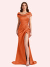 Sexy Mermaid Cap Sleeves Soft Satin Long Matron of Honor Dress For Wedding