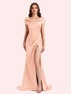Sexy Mermaid Cap Sleeves Soft Satin Long Matron of Honor Dress For Wedding