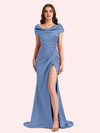 Sexy Mermaid Cap Sleeves Soft Satin Long Matron of Honor Dress For Wedding