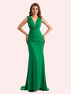 Sexy V-Neck Side Slit Stretch Jersey Long Mermaid Bridesmaid Dresses Online