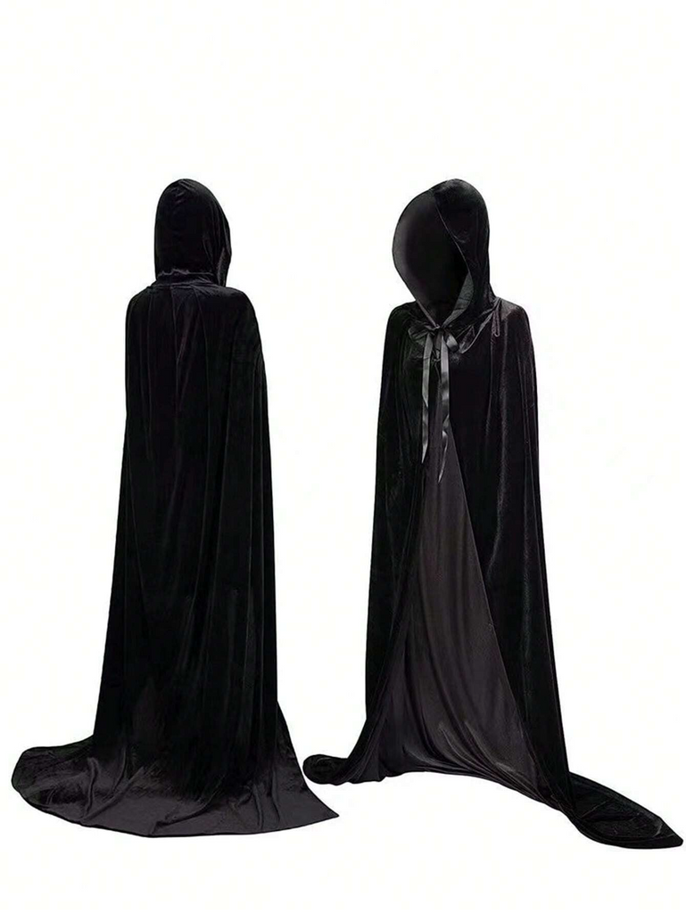 1pc Black Velvet Death Cape - Halloween Costume for Adult Cosplay Skeleton