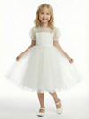 Sheer Yoke Puff Sleeve Flower Girl Dress Spaghetti-Straps  A-Line Tulle Party Dress