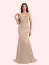 Sexy Mermaid One Shouder Soft Satin Long Matron of Honor Dress For Wedding