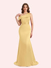Sexy Mermaid One Shouder Soft Satin Long Matron of Honor Dress For Wedding