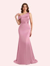 Sexy Mermaid One Shouder Soft Satin Long Matron of Honor Dress For Wedding