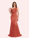 Sexy Mermaid One Shouder Soft Satin Long Matron of Honor Dress For Wedding