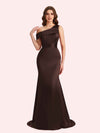 Sexy Mermaid One Shouder Soft Satin Long Matron of Honor Dress For Wedding