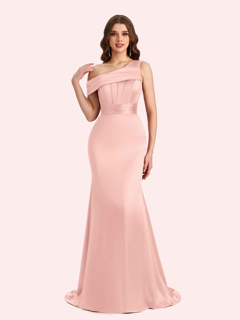 Sexy Mermaid One Shouder Soft Satin Long Matron of Honor Dress For Wedding For Sale