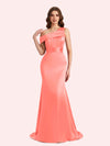 Sexy Mermaid One Shouder Soft Satin Long Matron of Honor Dress For Wedding