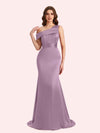 Sexy Mermaid One Shouder Soft Satin Long Matron of Honor Dress For Wedding