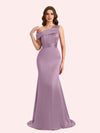 Sexy Mermaid One Shouder Soft Satin Long Matron of Honor Dress For Wedding For Sale