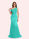 Sexy Mermaid One Shouder Soft Satin Long Matron of Honor Dress For Wedding For Sale