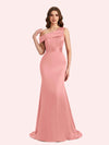 Sexy Mermaid One Shouder Soft Satin Long Matron of Honor Dress For Wedding
