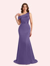 Sexy Mermaid One Shouder Soft Satin Long Matron of Honor Dress For Wedding For Sale