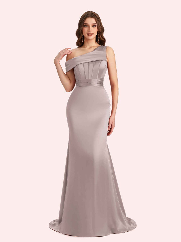 Sexy Mermaid One Shouder Soft Satin Long Matron of Honor Dress For Wedding For Sale