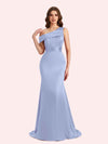 Sexy Mermaid One Shouder Soft Satin Long Matron of Honor Dress For Wedding