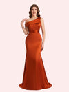 Sexy Mermaid One Shouder Soft Satin Long Matron of Honor Dress For Wedding For Sale