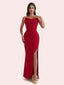 Elegant Mermaid Side Slit V-neck Strapless Crepe Long Bridesmaid Dress For Wedding