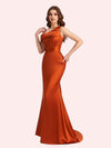 Sexy Mermaid One Shouder Soft Satin Long Matron of Honor Dress For Wedding For Sale