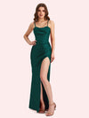 Sexy Mermaid Spaghetti Straps Soft Satin Long Matron of Honor Dress For Wedding
