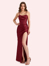 Sexy Mermaid Spaghetti Straps Soft Satin Long Matron of Honor Dress For Wedding
