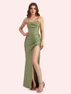 Sexy Mermaid Spaghetti Straps Soft Satin Long Matron of Honor Dress For Wedding