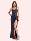 Sexy Mermaid Spaghetti Straps Soft Satin Long Matron of Honor Dress For Wedding