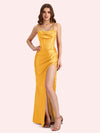 Sexy Mermaid Spaghetti Straps Soft Satin Long Matron of Honor Dress For Wedding
