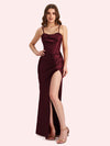 Sexy Mermaid Spaghetti Straps Soft Satin Long Matron of Honor Dress For Wedding