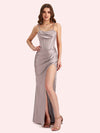 Sexy Mermaid Spaghetti Straps Soft Satin Long Matron of Honor Dress For Wedding