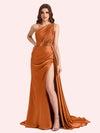 Sexy Mermaid One Shoulder Soft Satin Long Matron of Honor Dress For Wedding
